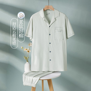 【纯棉翻领套装】家居服男士100%棉纯棉夏季薄款短袖睡衣套装