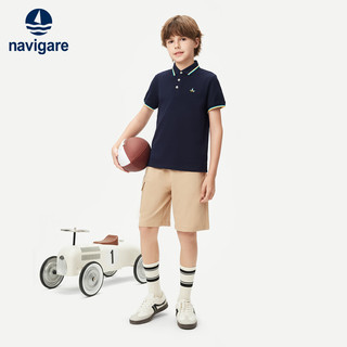 NAVIGARE意大利小帆船男童短袖T恤夏季儿童儿童短袖T恤polo衫半袖上衣 【清新撞色】深蓝 130