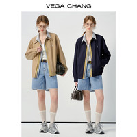 VEGA CHANG美式短外套女春秋今年流行设计感假三件小个子上衣 卡其色 XS