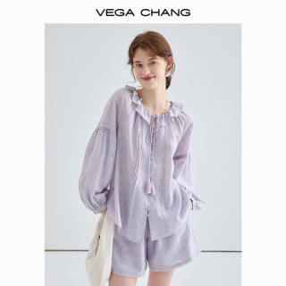 VEGA CHANG【莱赛尔】时尚套装女2024年休闲轻薄透气上衣短裤减龄两件套 桔梗紫 衬衫 L