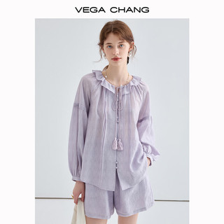 VEGA CHANG【莱赛尔】时尚套装女2024年休闲轻薄透气上衣短裤减龄两件套 桔梗紫 衬衫 L