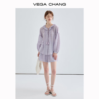 VEGA CHANG【莱赛尔】时尚套装女2024年休闲轻薄透气上衣短裤减龄两件套 桔梗紫 衬衫 L