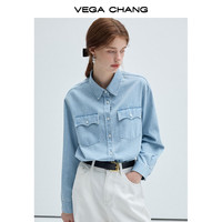 VEGA CHANG衬衫女2025年春秋季新款新复古回潮显瘦简约通勤牛仔长袖上衣