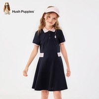暇步士（Hush Puppies）童装儿童女大童夏季舒适时尚质感休闲甜美连衣裙 藏蓝A 【宽松版】 140