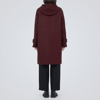 無印良品 MUJI(無印良品 )女式羊毛混牛角扣大衣长款连帽毛呢呢子外套秋冬季外衣女装 深紫红色 L (165/88A)