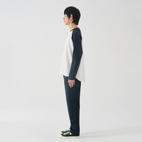 無印良品 MUJI（無印良品 ）男式 华夫格 圆领长袖T恤 男士打底衫男款AB11CC5S 藏青色×白色 L （175/100A）