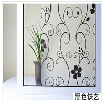 安贝易 静电窗户贴 防偷窥磨砂玻璃贴膜 50厘米宽X3米长 黑色铁艺