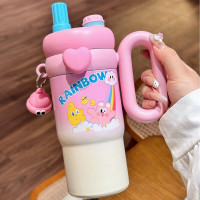 夕纪 卡通公仔冰霸杯316不锈钢保温杯超萌大容量吸管杯800ml