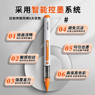 得力直液式丙烯马克笔水彩笔软头不透色可叠色美术小学