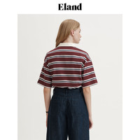 【100%棉】EIand衣恋短袖T恤女撞色POLO领宽松短款上衣夏 酒红色/勃垦地色(29)Burgandy M/165