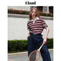 【100%棉】EIand衣恋短袖T恤女撞色POLO领宽松短款上衣夏 酒红色/勃垦地色(29)Burgandy S/160