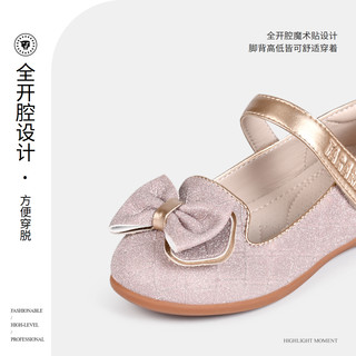 泰兰尼斯夏季女童鞋子蝴蝶结儿童单鞋小香风公主鞋软底小皮鞋 酒红 29码