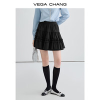 VEGA CHANG高腰半身裙女2025年夏季优雅双层花边蓬松蛋糕裙显瘦a字短裙 芭蕾白 M