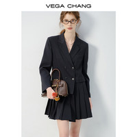 VEGA CHANG连衣裙女2025年春季新款通勤设计感假两件拼接西装裙子