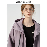 VEGA CHANG冲锋衣外套女2025年春季防风宽松版连帽工装风上衣 郁金香紫 S