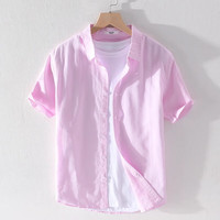 真维斯（Jeanswest）亚麻衬衫男士短袖男款2025五分袖棉麻衬衣服寸男装休闲夏季潮 灰色 XL 【体重135-150斤】