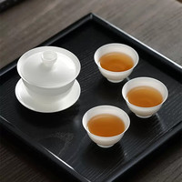 HAOMINGTIAN骨瓷超薄胎三才盖碗小盖碗高端泡茶碗单个陶瓷家用功夫茶茶具 一盖碗一公杯六茶杯