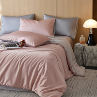 诺雪丝曼轻奢风纯色100s长绒棉床上四件套纯棉 全棉床单被套床笠四季床品 浅粉-银灰 1.2m床笠款(被套150*200cm)