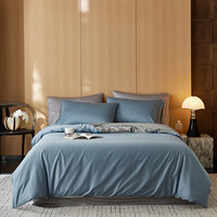 诺雪丝曼轻奢风纯色100s长绒棉床上四件套纯棉 全棉床单被套床笠四季床品 冰川蓝-灰蓝 1.8/2.0m床单款(被套220*240cm)