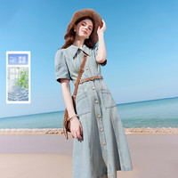 【夏日裙装】复古皮带收腰梨形牛仔连衣裙时髦裙子