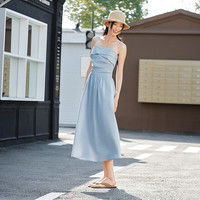 森马（Semir）连衣裙女简约度假风吊带裙时尚2025夏法式优雅茶歇裙107425114040 灰蓝80201
