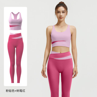 春夏高级感外穿撞色瑜伽服套装女显瘦高腰提臀专业运动文胸裤 M（95-105斤）