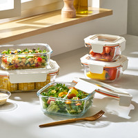 乐扣乐扣玻璃保鲜盒带饭盒宝宝辅食盒微波炉玻璃碗餐盒 军绿色