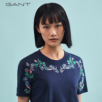 GANT甘特女士复古刺绣透气休闲短袖重磅T恤|4200231 433深蓝 XL 175