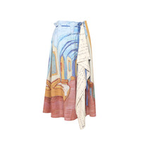 两三事梵高文艺 艺术长廊 2025夏季复古印花抽绳绑带两穿半身裙 花色-y S L