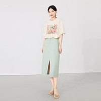 秋水伊人H版型纯棉简约风半身裙夏季女装高腰小个子裙子 绿色 S