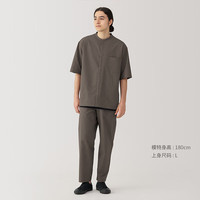 無印良品 MUJI（無印良品 ） 男式  易干 立领 五分袖衬衫 男士衬衣  AC4ASA4A 深咖啡棕色 XL （180/104A）