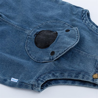 贝贝怡男童背带裤儿童秋装裤子宝宝牛仔裤女童简约长裤潮 蓝色