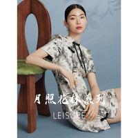 【leisure系列】春秋新中式显瘦短袖印花改良旗袍连衣裙女