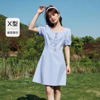 森马 Semir【纯棉】裙子女生泡泡袖方领夏季少女感纯色短裙温柔连衣裙女休闲