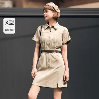 森马 休闲复古衬衫领工装裙夏短款收腰显瘦A字连衣裙质感通勤