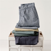 佐丹奴休闲短裤男梭织棉麻半松紧腰轻薄透气休闲五分裤男01103340 30海军蓝 M