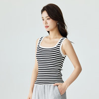 茵曼(INMAN)撞色条纹打底针织衫背心女2025夏季百搭舒适休闲吊带上衣 黑白间条 L