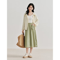 茵曼（INMAN）UPF50+防晒大口袋半身裙2025夏季女装新款薄荷曼波宽松休闲长裙 绿色 S