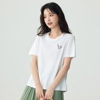 茵曼(INMAN)索罗纳简约短袖T恤女2025夏季小兔子绣花百搭舒适宽松上衣
