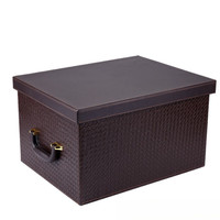 景翔景翔皮质收纳箱大码储物箱创意特大号有盖杂物整理盒 雅黑 大中小套装