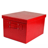 景翔景翔皮质收纳箱大码储物箱创意特大号有盖杂物整理盒 红色鳄鱼纹 大中小套装