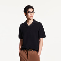 【针织古巴领】杰克琼斯男装25年夏季polo衫翻海鸥领短袖T恤 175/96A/M E40黑色