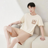 【100%棉】夏季休闲简约风薄款短袖男士睡衣家居服套装可外穿