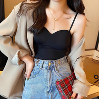 GOYN小吊带背心女内搭外穿新款带胸垫一体上衣辣妹性感薄款短款打底衫 黑色 均码 【建议80斤-130斤】