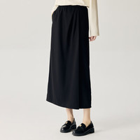 茵曼（INAN）通勤简约A字开叉裙女2025春季新款小黑裙高腰显瘦百搭半身裙