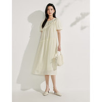 茵曼(INMAN)莱赛尔木耳边收褶连衣裙2025夏季女装新品设计感短袖仙女裙子 浅杏色 S