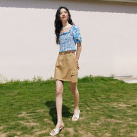 秋水伊人高腰A字显瘦半身裙夏季新款女装休闲百搭辣妹短裙 卡其