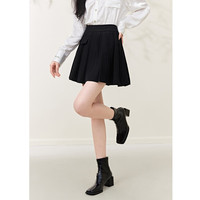 秋水伊人A字黑色百褶半身裙秋季女学院风百搭小个子裙子 黑色 M
