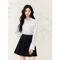 秋水伊人A字黑色百褶半身裙秋季女学院风百搭小个子裙子 黑色 L