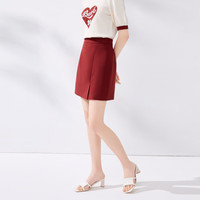 秋水伊人简约通勤A字短裙夏季女小个子时尚百搭开衩半裙 枣红 L